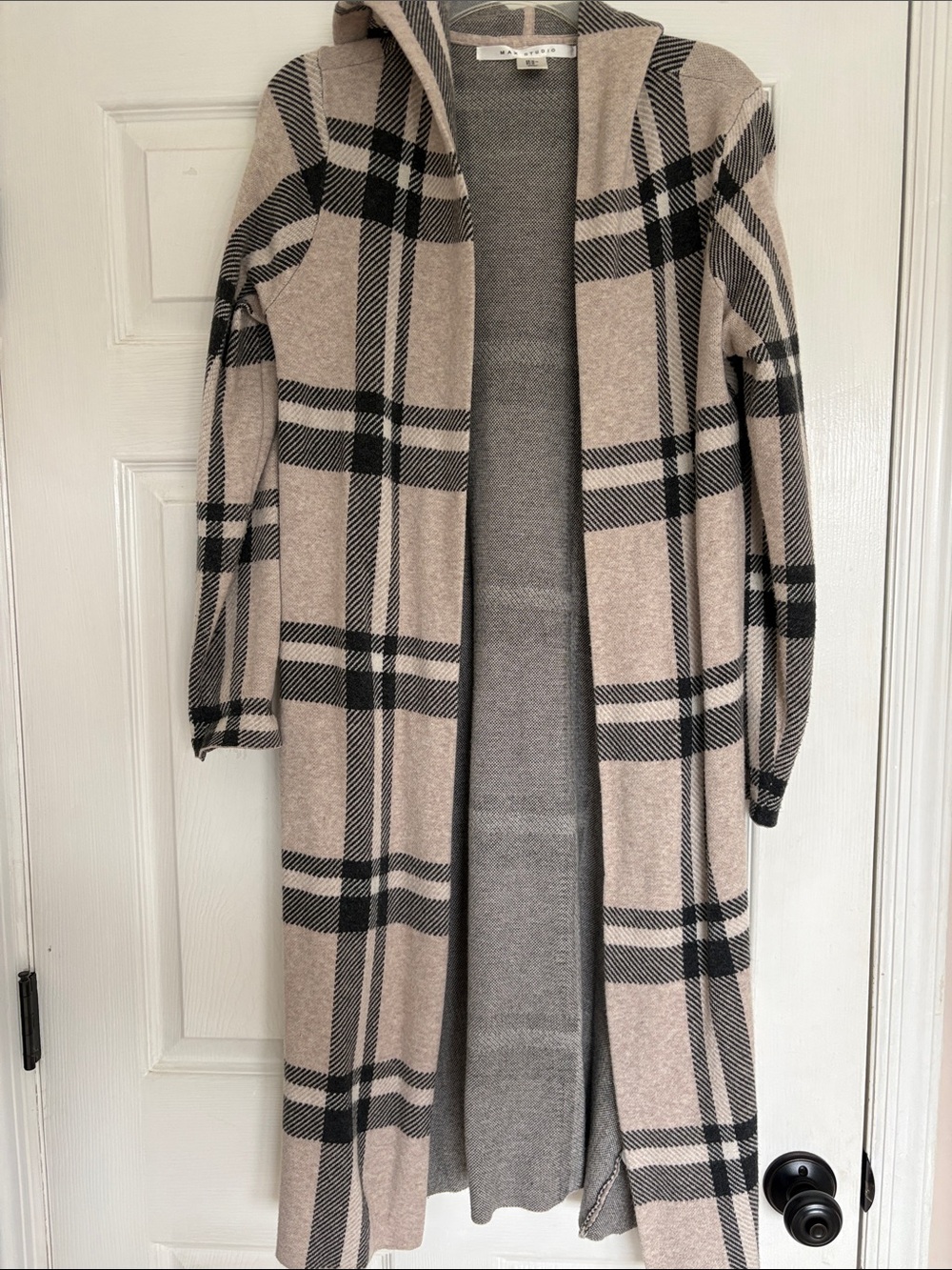 TWO JACKETS!
Max Studio Beige and Black Plaid Hooded Long Open Cardigan
